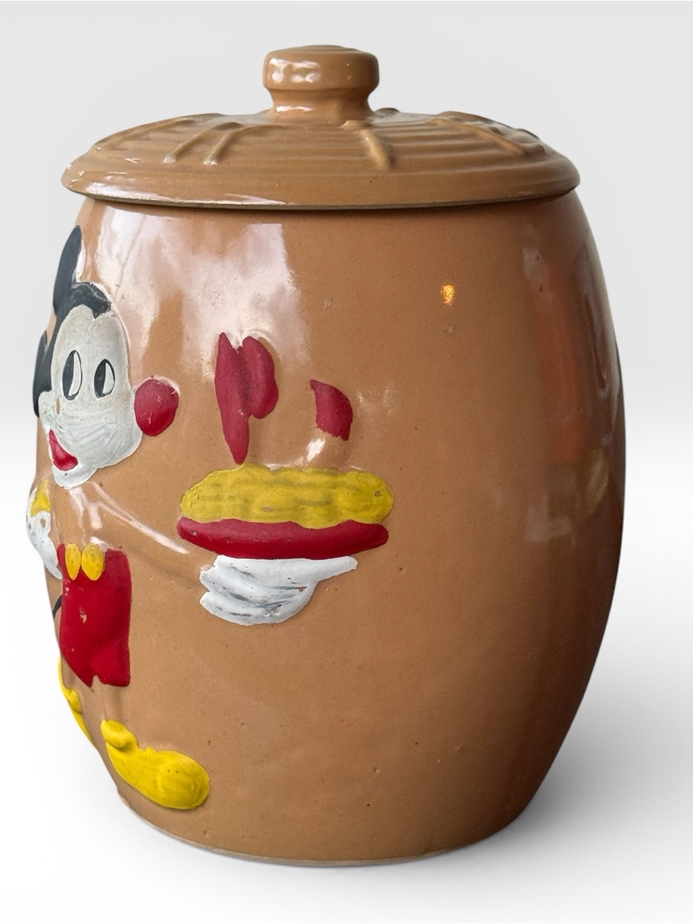 Antique early Walt Disney Prod Mickey Mouse stoneware cookie jar pre-war painted - Picture 4 of 5